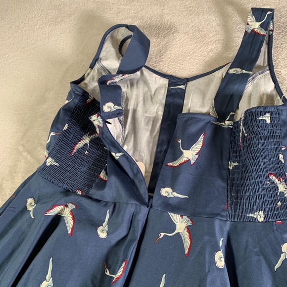 Miss Lulo Dress Womens 1X Blue Bird Print Fit & Flare Button Sleeveless NEW - Picture 14 of 15